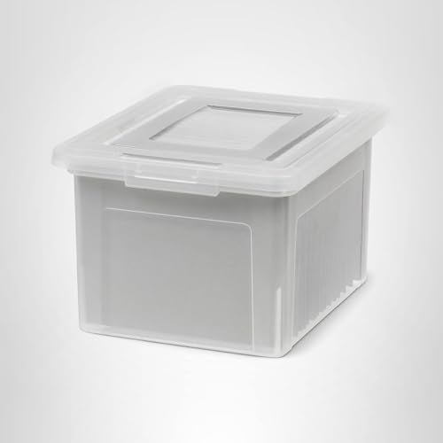 IRIS USA File Box, Plastic File Boxes With Lids, Document Organizer for Letter/Legal File, Document Box, Storage Bin For Hanging Files, Secure Latching Lid Stackable BPA-Free, Clear 35 Qt. 1 Pack