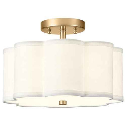 Gold Semi Flush Mount Ceiling Light, 3-Light 12.5" Ceiling Lighting Fixtures with Fabric Shade in Flower Shape, Farmhouse Brass Drum Lights for Nursery Hallway Bedroom, AD-22007-3SF-GD