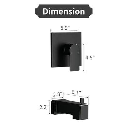 Shower Valve Trim Kit with Tub Spout Wall-Mounted Tub Shower Rough-In Mixer Valve Tub and Shower Trim Kit Bathroom Trim Kit Matte Black