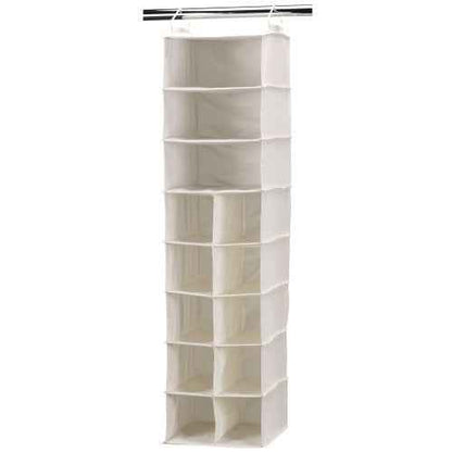 Household Essentials Hanging Shoe Organizer, Natural Canvas, With Clothes Storage, 10 Pockets and 3 Shelves, Collapsible, Cream