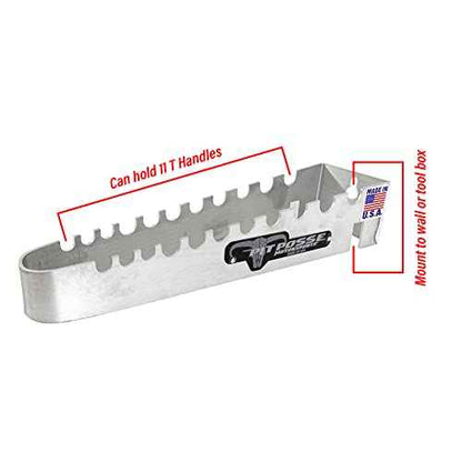 Pit Posse PP272 T Handle Rack Holder Tool Box Mount Aluminum Organizer - Made in USA - Enclosed Trailer, Garage, Automotive Shop - Holds 9 T-Handle Wrenches - Wall Mounted or Hangs on Toolbox (Silver)