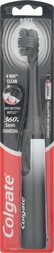 Colgate 360 Vibrate Charcoal Battery Operated Toothbrush Pack, Soft with 1 AAA Battery Included, Black, 2 Count