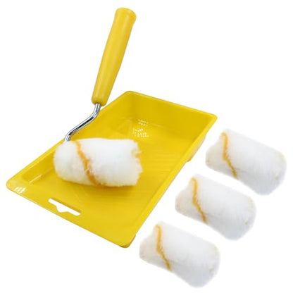 Litoexpe 2 Inch Paint Roller, Mini Paint Roller Kit (Including 6 Ultra-fine Fiber Roller Covers, 1 Paint Tray, and 1 Roller Frame), Touch Up Small Paint Roller for Painting Wall, Door (Yellow)