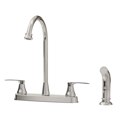 Besdor Kitchen Faucet with Side Sprayer, 2 Handle Sink Faucet, 3 or 4 Hole Kitchen Faucets with Sprayer, 304 Stainless Steel, Brushed Nickel
