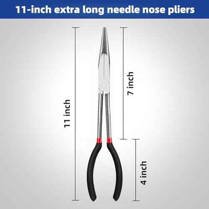 11-Inch Extra Long Needle Nose Pliers, Premium Heavy Duty Long Reach Needlenose Pliers, Non-Slip Grips, Ideal for Professionals Electrical and Hobbyists Alike