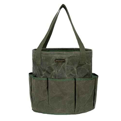 Denifiter Professional 16oz Waxed Canvas Garden Tool Tote - Extra Large Waterproof Storage with 8 Pockets & Reinforced Base | Durable Carrying Case for Gardening, Landscaping & Outdoor Work