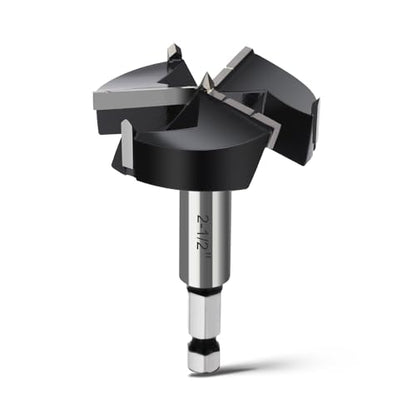 2-1/2" Forstner Drill Bit with 3/8" Quick Change Hex Shank,Triple Flute Tungsten Carbide Tipped - for Hard Wood,Soft Wood Woodworking Hinge Cutter Tool Kits for Veneered Plywood Plastic
