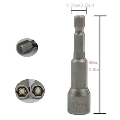 2pcs 1/4" Impact Driver Bit Set - 10mm Nut Driver, Magnetic Socket, 65mm Length, Metric