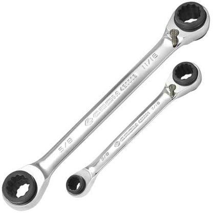 CROM 4-in-1 Reversible Ratcheting Wrench Set - 2 Piece, SAE, Double Box End Ratcheting Speed Wrench Set, 5/16¡±, 3/8¡±, 7/16¡±, 1/2", 9/16¡±, 5/8¡±, 11/16¡±, 3/4¡±, CR-V Steel, Mirror Polished (SAE 2 Piece)