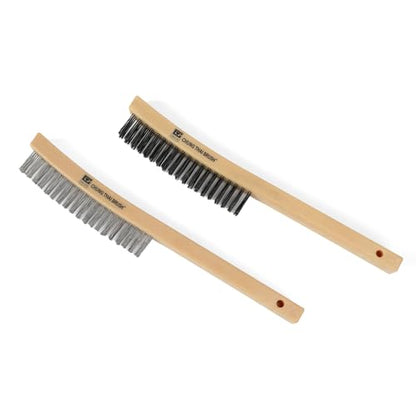 14¡± Wire Brush Set C80300 ? 2 Pack, Heavy-Duty 3-Row Carbon Steel & Stainless Steel Bristles, Long Plastic Handle, Rust & Paint Removal, Corrosion-Resistant, for Scrubbing, Detailing & Deep Cleaning