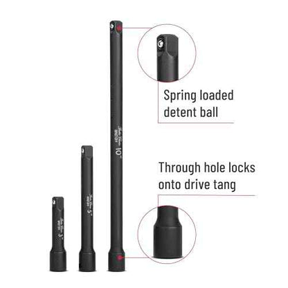 Bates- Impact Extension Bar Set, 3/8" Drive, 3 pcs, 3", 5", 10", 3/8 Ratchet Extension Bar
