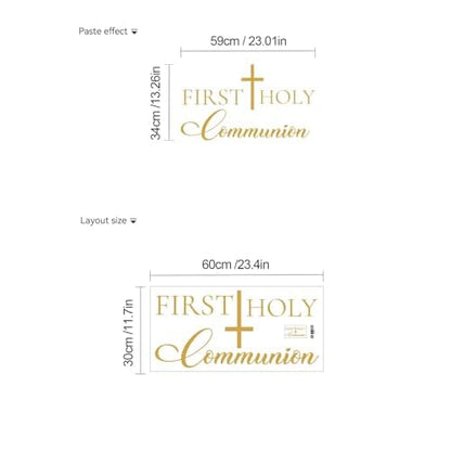 FIRST HOLY Communion Sign Decals for Balloon Arch, Baptism First Communion Party Decorations Wall Sticker for Christian Boy Girl Baby Shower Party Supplies