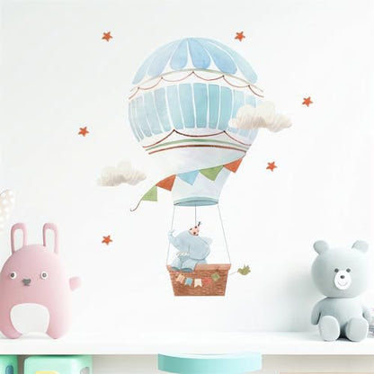 Cute Baby Elephant Hot Air Balloon Stars Wall Stickers, sacinora Cartoon Animal Wall Decals Removable Vinyl Peel and Stick for Kids Baby Nursery Bedroom Toddler Room Kindergarten Art Decorations