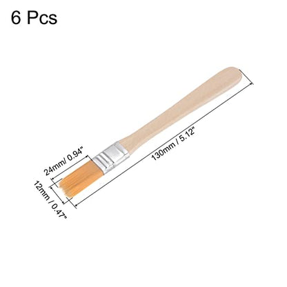 uxcell 0.5" Width Small Paint Brush Nylon Bristle with Wood Handle Painting Tool for Wall, Door, Cabinets, Furniture, Fences 6Pcs