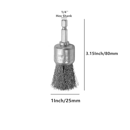 Abrasive Wire Pen Brush Set for Drill - 1/4 Inch Hex Shank 1 Inch Wire Pen Brush - Stainless Steel Crimped Carbon Steel Brush for Rust,Cleaning,Deburring,Removing Paint-2pcs