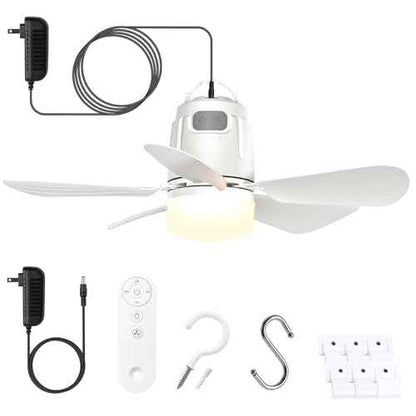 Gazebo Fan Outdoor Hanging with Light, Patio Plug in Ceiling Fan with 16.5ft Cord, Remote & Hook, Portable for Outside Canopy, Pop up Tent, Pergola (20'')