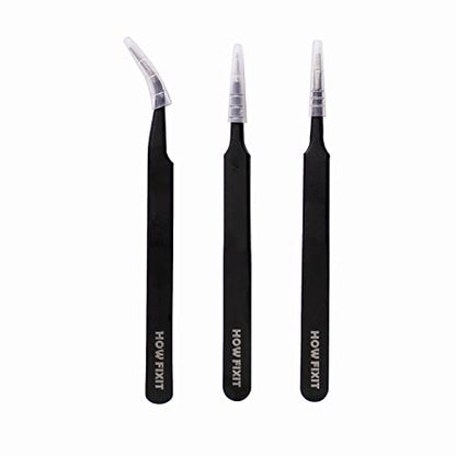 HowFixit Precision Tweezers Set for Working with Small Parts, Anti-Static, Non-Magnetic, Acid-Proof, Anti-Corrosion, and Indispensable for Repair Electronics and Soldering