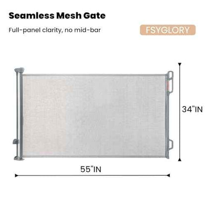 Retractable Baby Gate, 55¡± Wide Mesh Safety Gate for Babies and Pets, 34¡± Tall, Easy One-Handed Use, Indoor & Outdoor Stair, Doorway, Hallway Fence