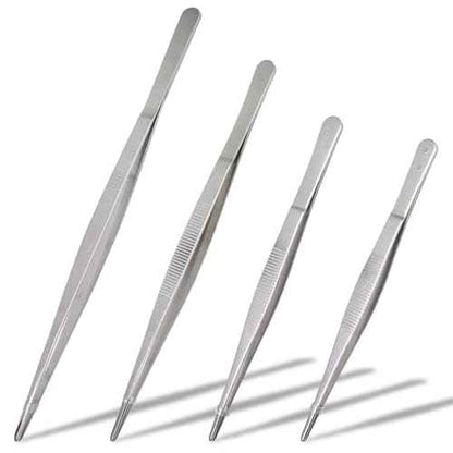 4Pcs 304 Stainless Steel Tweezer Set, 7" 8" 10" 12" Long Tweezers with Precision Serrated Straight Tips, Non-slip Kitchen Tweezers for Cooking Baking Crafts Tank Aquarium Terrarium