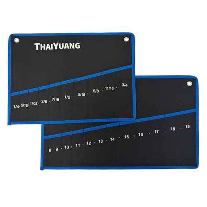 2-Pieces Roll Up Wrench Pouch SAE and Metric, Heavy Duty Canvas Tool Wrench Organizer Bag 10+12 Pockets (Only Pouch)