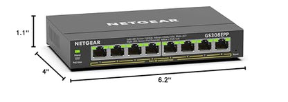 NETGEAR 8 Port PoE Gigabit Ethernet Easy Smart Managed Essentials Switch (GS308EPP) - with 8 x PoE+ @ 123W, Desktop or Wall Mount