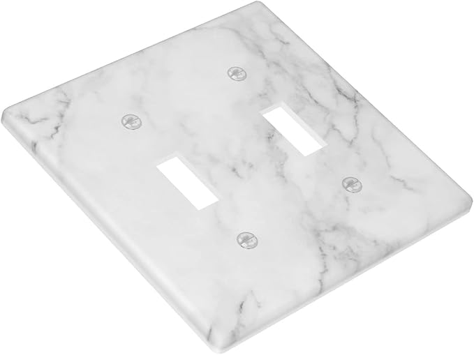 White Marble Pattern Light Switch Cover Decorative Double Toggle Wall Plate 2-Gang Art Print Faceplate for Kitchen Home Kids Room Decor 4.5" X 4.5"