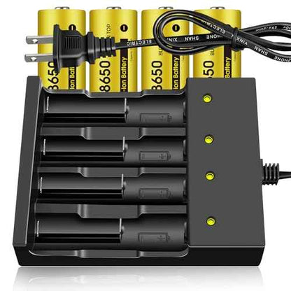 4 Pack 3.7 Volt Button Top Rechargeable Batteries and 18650 Battery Charger,Lithium Battery 4000mAh for Flashlights, Headlamps, Doorbells, RC Cars,Outdoor Garden Lights£¨Battery and Charger£©
