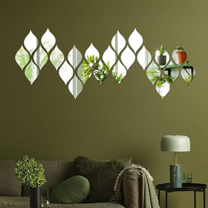 [Buy One Get Five] Acrylic Mirror Wall Stickers, 3D Teardrop Removable DIY Teardrop Peel and Stick Mirror Wall Decal Set for Living Room Bathroom Home Office Background Decorations (Silver)