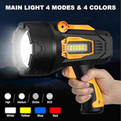 LBE Rechargeable Spotlight, Super Bright 90,000 Lumens Led Flashlight Handheld Spot Lights Outdoor with Cob Light, 10000?Ah Long Lasting Large Spotlight for Hunting Boating Camping