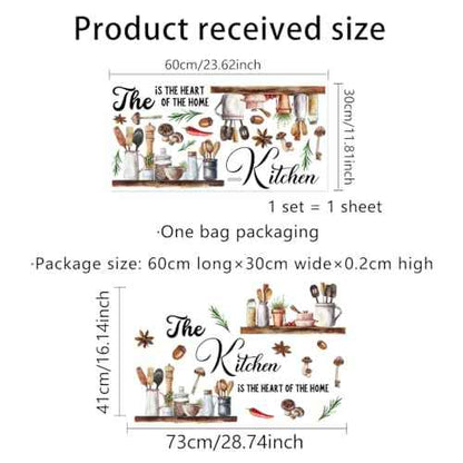 Kitchen Themed Wall Decal 'The Kitchen is The Heart of The Home' Quote with Cooking Elements s Design, Easy Peel & Stick Removable,DIY Wall Sticker Perfect for Kitchen,Living Room and Nursery D?cor