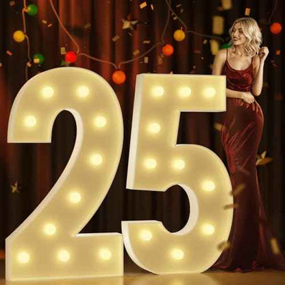 Marquee Numbers 4 Feet Tall Large Light Up Numbers 25th Birthday Decorations Girl Boy Big Yellow Light Outdoor Anniversary Decorations Balloon Arch Kit Party Backdrop 25
