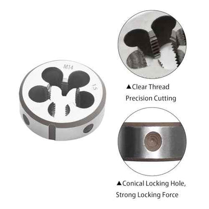M14 x 1.5mm Metric Tap And Die Set,M14 x 1.5mm High-Speed Steel Machine Tap Die Set,Thread Tap And Round Thread Die Right Hand (M14 x 1.5mm)