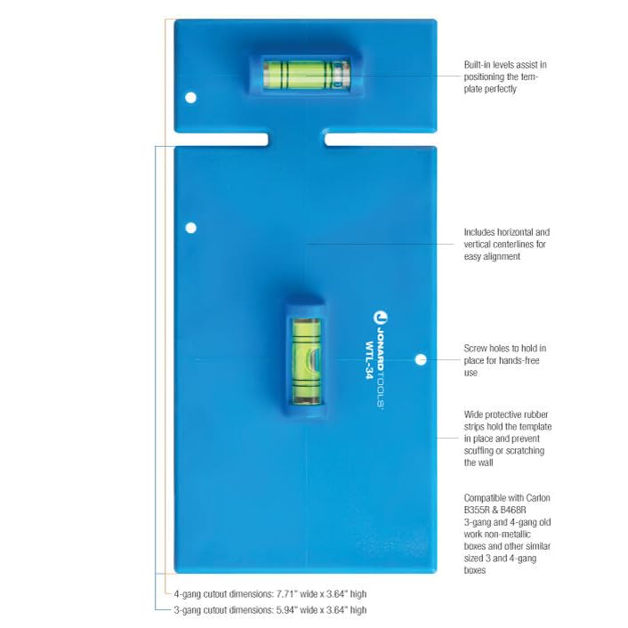 Jonard Tools EBW-412 Electrical Box Cutting Kit, Single Gang with Wall Template Leveler & Electrical Box Cutter Attachment