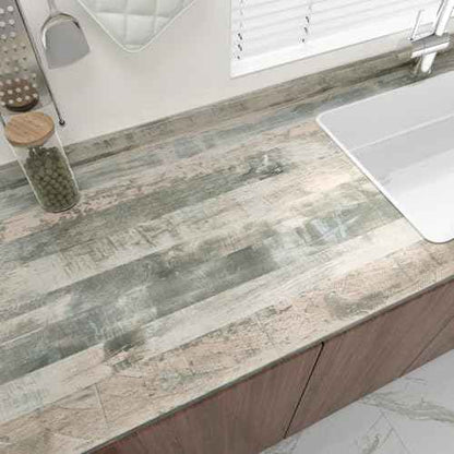Wallercity Grey/Green Butcher Block Contact Paper Vintage Wood Grain Contact Paper Vinyl Wrap Countertop Peel and Stick Wood Wallpaper Self Adhesive Wooden Wallpapers for Cabinets Table 15.8''x78.7''