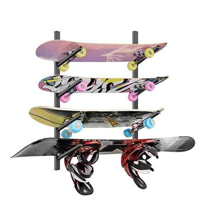 Skateboard Rack Wall Mount ? Skateboard Wall Hanger, Snowboard Display Wall Mount, Ski Holder | 4-Floor Skateboard & Ski & Snowboard Storage Rack | Snowboard & Ski Lover Gifts