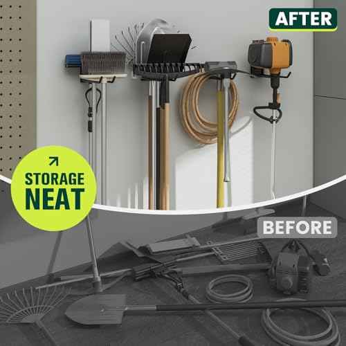 Wall Mount Garden Tool Holder Organizer Rack, Garage Tool Organizer Storage Hook for Yard Shed, Metal Garage Garden Tool Hanger for Lawn Organizer Holds Shovel,Rakes,Brooms,Hoses 8 Pack
