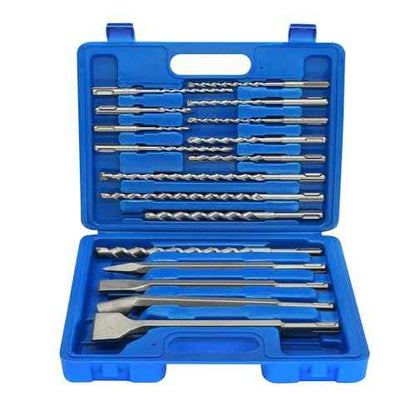 17Pcs SDS Plus Rotary Hammer Drill Bit Set,Concrete Drill Bit Kit with Point Chisel,Flat Chisel,Cross Type Double Thread Carbide Material for Concrete,Bricks,Tiles,Stone and Glass