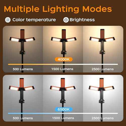 Rechargeable LED Work Light with Stand, 67" Tall Portable Cordless Work Light, 8AH Battery, 500/1500/2500 Lumen, 4000/6500K Dimmable Camping Light with Detachable Tripod Orange (Carrying Bag Included)