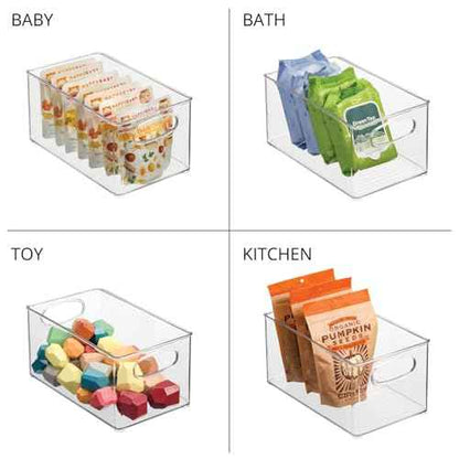 mDesign Plastic Home Closet Organizer - Basket Storage Holder Bin w/ Handles for Bedroom, Bathroom, Cabinet Shelves, Entryway, and Hallway - Holds Sweaters, Purses - Ligne Collection - 4 Pack - Clear