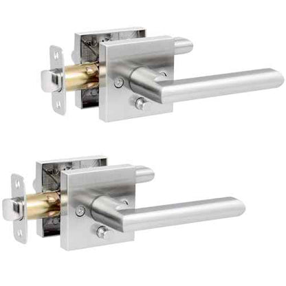 HOSOM 2 Pack Privacy Door Handles with Lock for Bedroom and Bathroom Satin Nickel Keyless Interior Door Knobs Reversible Square Door Locks
