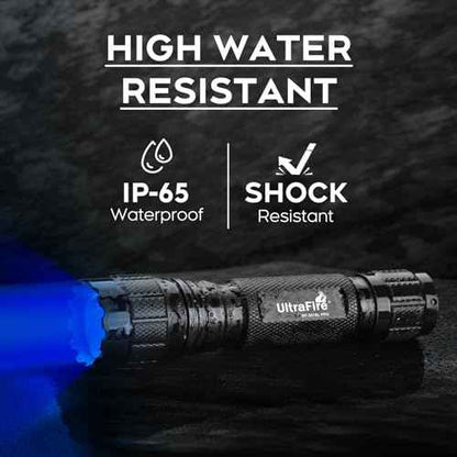 ULTRAFIRE Blue Light Flashlight, 450-460nm Single Mode Blue Led Flashlight, 10W High Power Small Portable Blue Light for Night Fishing and Outdoor Activities-Black House WF-501BL PRO