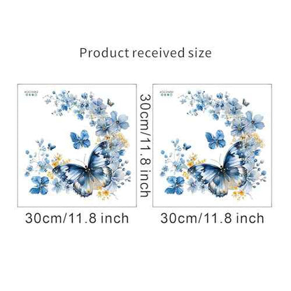 2 Sheets Blue Butterfly Flower Toilet Stickers, sacinora Butterflies Art Toilet Lid Decals Removable Vinyl Peel and Stick Wall Stickers for Bathroom Restroom WC Bathtubs Door Furniture Home Decoration