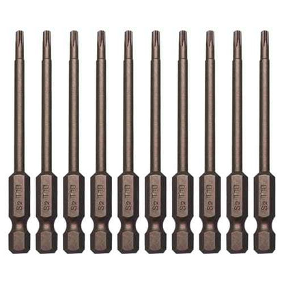 10Pcs Magnetic Torx Head Screw Driver Bits 75mm/3inch Long 1/4inch Hex Shank Security Tamper Proof Magnetic Torx Bit T10