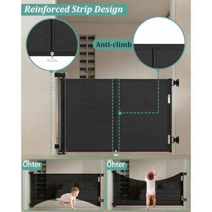 59 inch Retractable Baby Gates 42 inch Tall, Retractable Gate with Reinforced Strip Design to Prevent Crawling Through, 5 FT Retractable Dog Gate for Stairs, Doorways, Hallways, Indoor/Outdoor