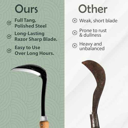 Muldale Japanese Weeding Sickle ? Curved Razor Hand Hoe Garden Tool with Ergonomic Wooden Handle for Easy Manual Weeding & Gardening