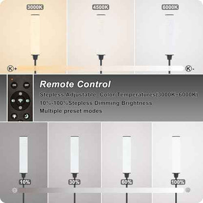 Floor Lamp with Remote Control, Floor Lamps for Living Room/Bedroom/Office, Stepless Adjustable 3000K-6000K Colors and 10-100% Brightness,Standing Light with Foot Switch (Black+Beige Linen)