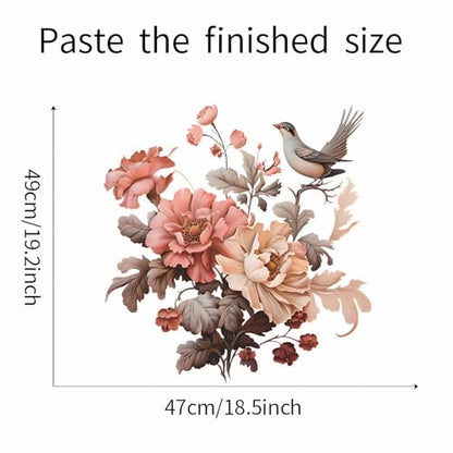 Peony Magpie Flower Wall Stickers, sacinora Chinese Style Floral Art Wall Decals Removable Vinyl Peel and Stick for Living Room Bedroom Nursery Decorations
