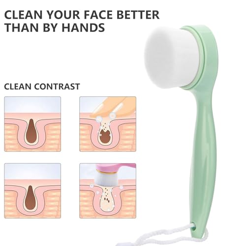 2 Pack Soft Bristle Facial Cleansing Brush for Deep Pore Cleaning, Face Exfoliating Scrub Brush for Face Cleansing Skincare Massaging (Pink and Jade White)