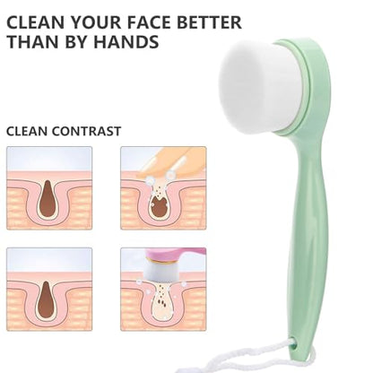2 Pack Soft Bristle Facial Cleansing Brush for Deep Pore Cleaning, Face Exfoliating Scrub Brush for Face Cleansing Skincare Massaging (Pink and Jade White)