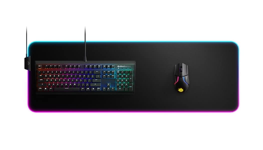 SteelSeries Gaming Mouse Pad 2 Zone RGB Illumination 9cm x 30cm x 0.4cm QcK Prism Cloth XL Black